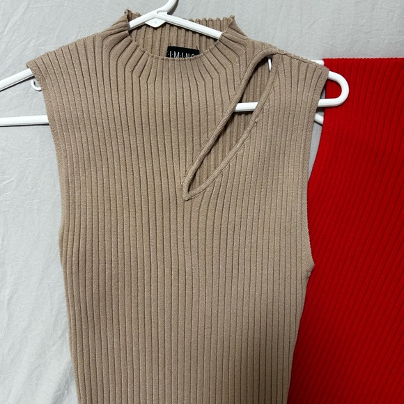 Unique Ribbed Knit Tops - Tan - Picture 3 of 5